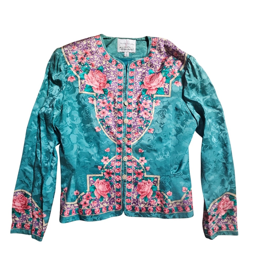 Vintage Adrianna Papell Safe Silk Floral Damask Blazer Jacket 10 Cottagecore